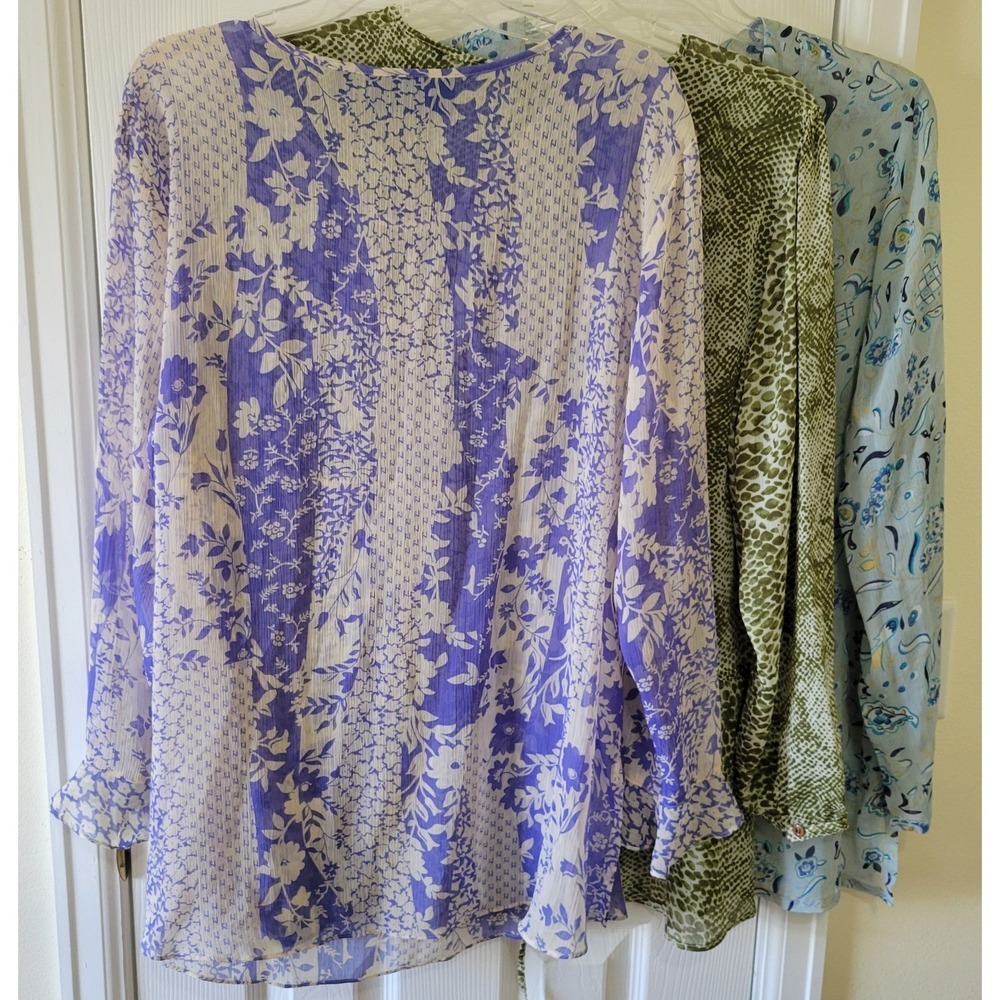 Susan Graver Style Tunic Tops 1X Sheer Lot Of 3 Purple Green Blue Longsleeve - Picture 15 of 16